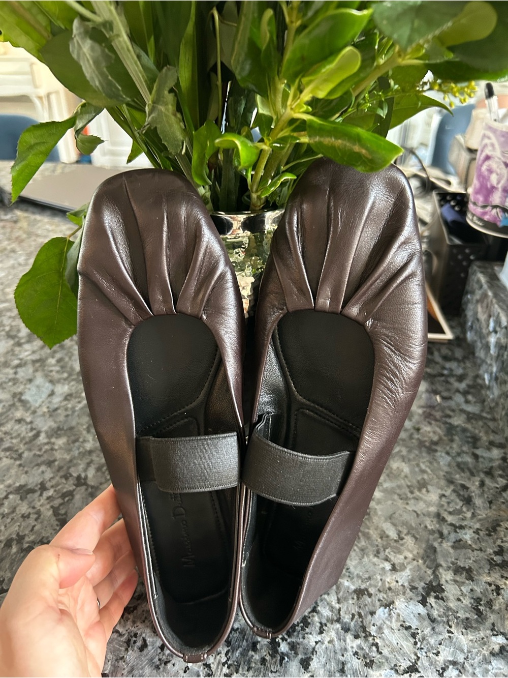 Massimo Dutti Brown Leather Ballet Flats Square Slip-On EU 37 US 6.5